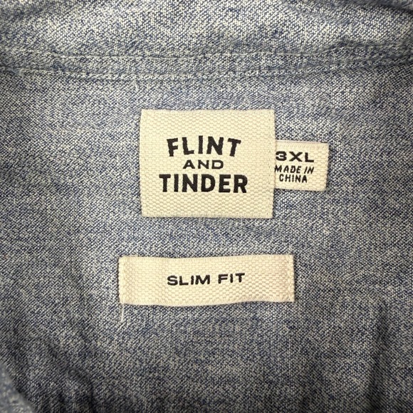 Flint and Tinder Shirt Mens 3XL Blue Selvedge Chambray Slim Fit Long Sleeve - Picture 8 of 13